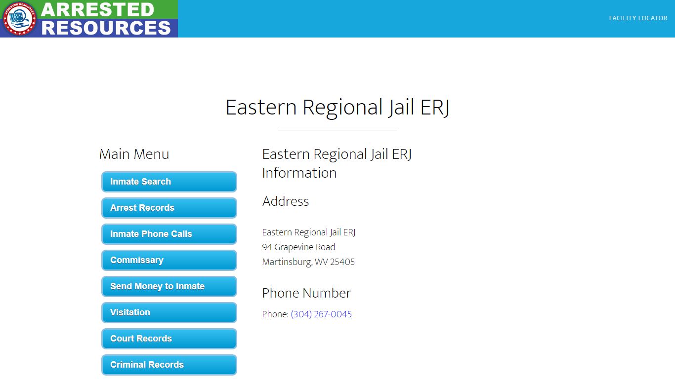 Eastern Regional Jail ERJ - Inmate Search - Martinsburg, WV